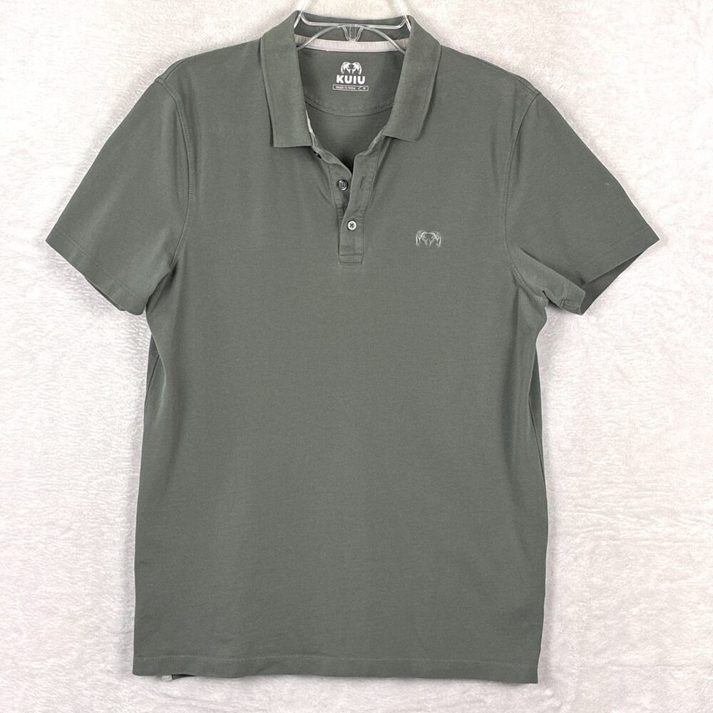 KUIU Polo Shirt Mens M Gray Embroidered Ram Stretch Preppy Outdoor Hunting